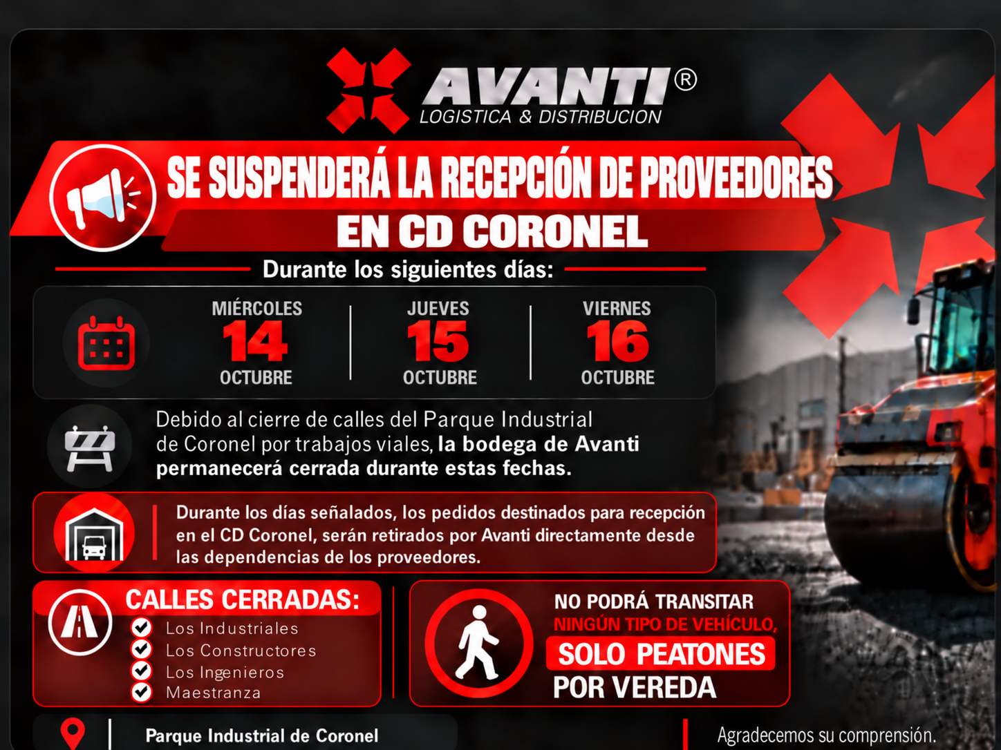 Información importante sobre horarios de agendamiento - Avanti